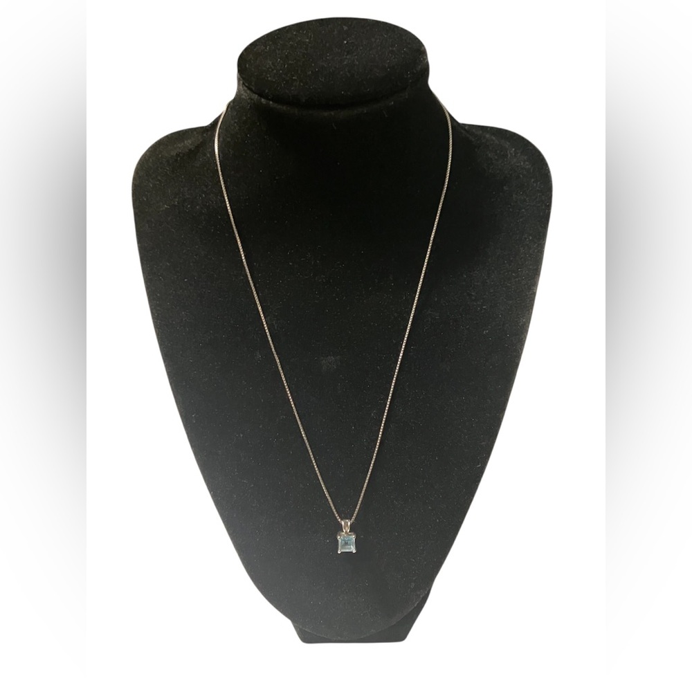 Sterling Silver Emerald-Cut Blue Topaz Pendant and Chain